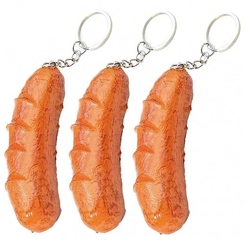Tsffae 3pcs Simulation PVC Braten Wurst Schlüsselbund Snack Hot Dog Anhänger Schlüssel Ring Fast-Food Geldbörse Ketten Ornament Schmuck
