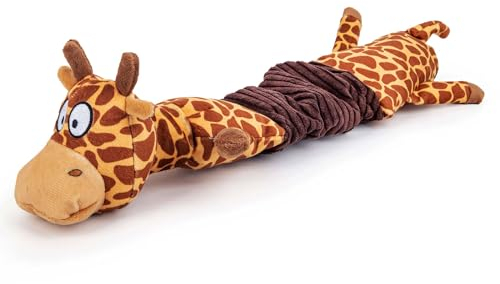 MEWMINGLE 2-in-1 Quietschendes Hundespielzeug zum Kauen (Quietsch- & Knisterpapier), langlebiges interaktives Welpen-Plüsch-Kauspielzeug für Langeweile, kleine, mittelgroße und große Rasse(Giraffe)