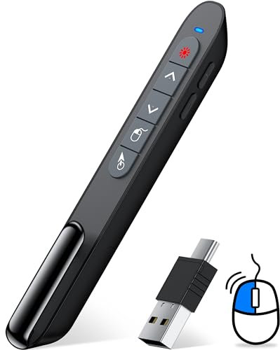 Wiederaufladbare USB C Maus Presenter, 2.4 GHz Wireless Powerpoint Fernbedienung, Rot Pointer für Präsentationen, Präsentationsfernbedienung für Windows/Mac/PowerPoint/Keynote/Google Slides/PDF