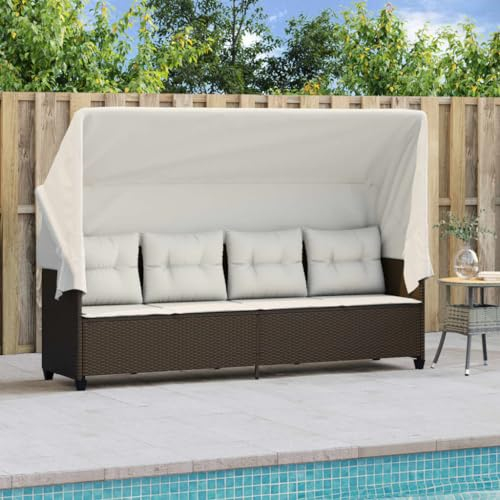 Faroom Gartensofa mit Sonnendach,Terrassensofa 3 Sitzer,Gartensofa Polyrattan,Loungebett,Outdoor,Gartenbett,Liegesofa,Relaxliege, Sonnenliege mit Dach Braun
