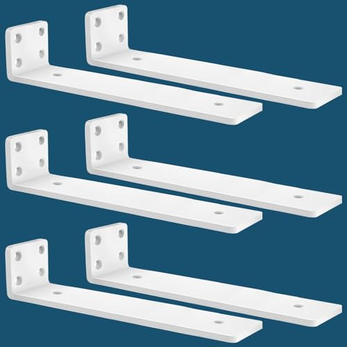 MLOQI Lot de 6 Equerre Etagere Murale, équerre Industrielle,Equerre Charge Lourde,5 mm D'épaisseur, Support Invisible étagère Murale avec Vis (Blanche 30 cm)