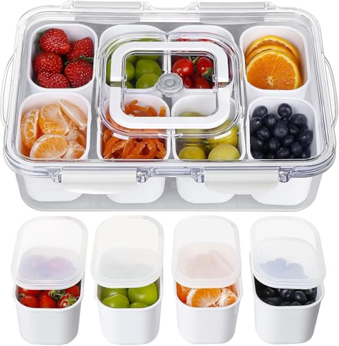 Greentainer Snack Box Container, Divided Serving Tray with Lid and Handle Snackle Box Container, Snack Organizer for Adults Fruit Tray for Party, Entertaining, Dishwasher Safe