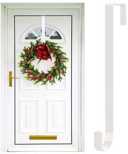 Yumatch 1 PCS Christmas Wreath Door Hanger Metal Wreath Hangers 30 x 5 CM Door Metal Hook Holder for Christmas Wreaths Display Doors Hook, White Hanger