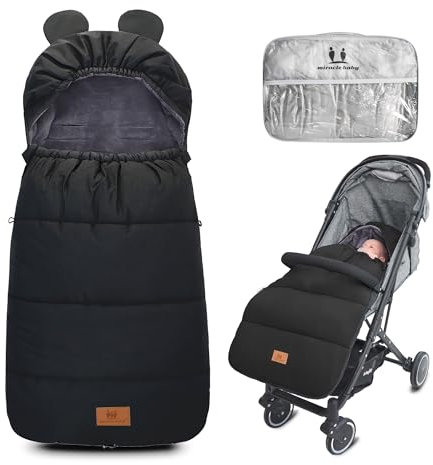 Baby Fußsack Winterfußsack Kinderwagen Buggy Universal Babyfußsack Winter Thermo-Fleece Wasserdicht und Wetterfest Fußsäcke mit Anti-Rutschschutz, Shwarz