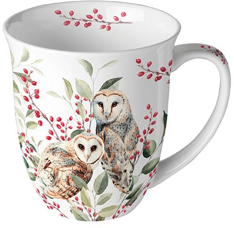 Ambiente Coffee Cup Tea Mug 0.4 L Fine Bone China Porcelain Owl Couple in Winter Cup
