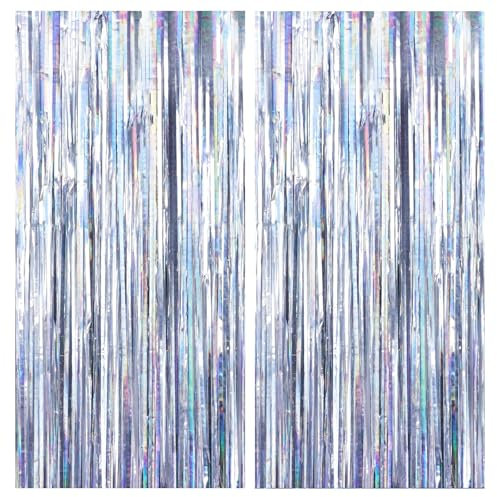 Drucilla 2 Stück Lametta Vorhang, Glitzervorhang Lametta, Folien Fransen Lametta Vorhänge, Glitzer Tinsel Curtain für Geburtstag, Party, Hochzeit Deko, 1m x 2m, Silber