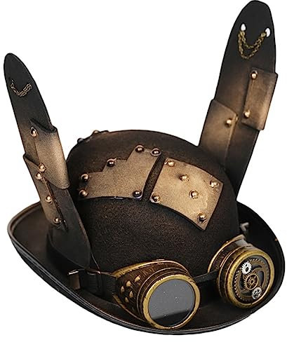 Chenxi Studio Steampunk Herren Hut mit Brille Teufelshorn Zylinder Gay Zylinder Hut Jazz Hut Gothic Steampunk Hut für Männer Karneval Nachtclub, Schwarz , 2-3