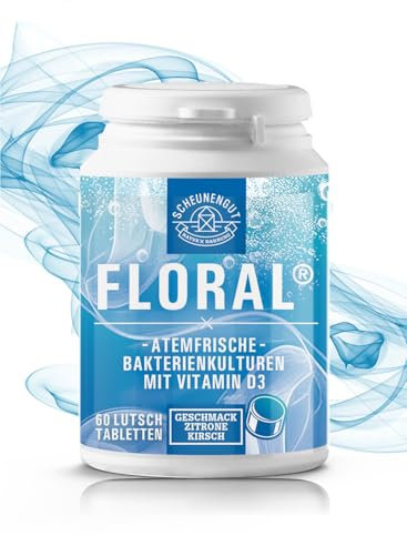FLORAL® Anti Mundgeruch Lutschtabletten -WICHTIG: Frischer Atem -Langfrist-Wirkung- Laborgeprüft mit Vitamin D3 und Lactobacillus salivarius -einfache Mundhygiene- DE SCHEUNENGUT®