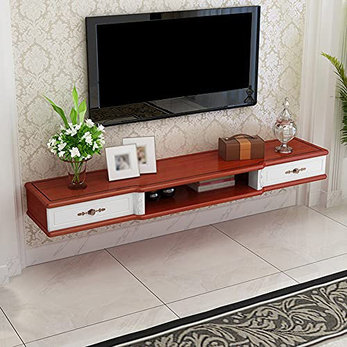 erkebspm Étagère De Rangement Multimédia,Set-Top Box Router Storage Meuble TV Mural avec Tiroir,Support Mural De Fond De Salon De Chambre/C/140Cm