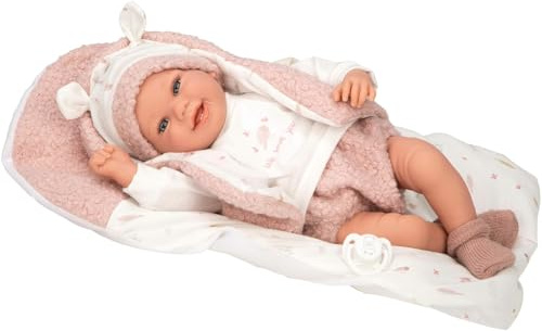 ARIAS Elegante Puppe, 40 cm, Colin in Rosa und Weiß, mit passendem Kissen, Ihr Gewicht ist so echt, DASS sie wie EIN echtes Baby aussieht. Inklusive Schnuller und Kissen, Spielzeug für Kinder Aller
