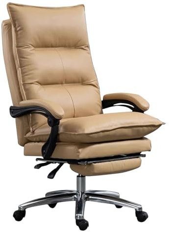 Ergonomischer Bürostuhl, luxuriöses Echtleder, voll zurücklehnend mit einziehbarer Fußstütze, Drehgelenk mit hoher Rückenlehne, Chefsessel für ultimativen Komfort, Boss Arbeitsstuhl