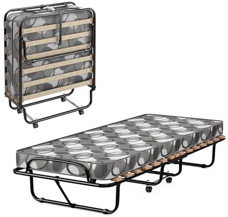 GOPLUS Gästebett 80x190 cm, Klappbett mit Matratze, Stahlrahmen, Einzelbett Erwachsene für Schlafzimmer& Büro (Grau)