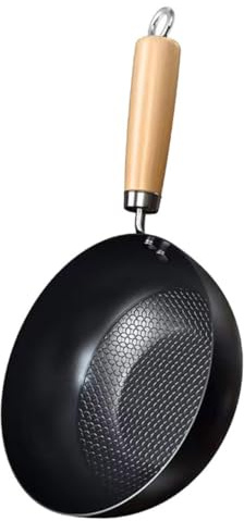 GRADENEVE Sturdy Iron Wok Flat Bottom Design Small Induction Compatible Non-Stick for Easy Cooking for Home Commercial