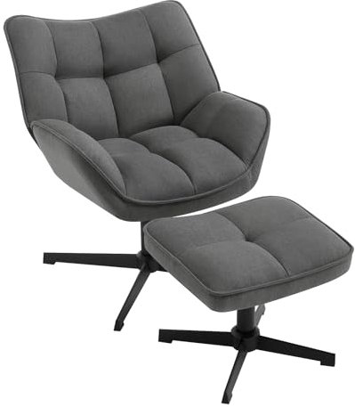 WOLTU Relaxsessel mit hocker, 360° drehbar, gepolstert, Fernsehsessel, Ohrensessel, Sessel Wohnzimmer Schlafzimmer, Leinen, Dunkelgrau