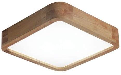 Kaniker LED Deckenleuchte Holz Quadratisch 24W, 30x30cm Flache LED Deckenlampe Holzrahmen, Modernes Deckenlicht für Schlafzimmer Küche Wohnzimmer Flur