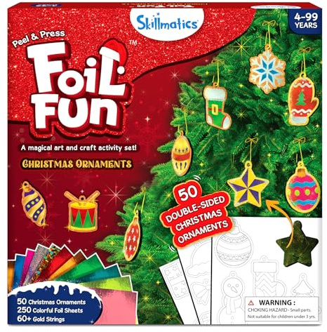 Skillmatics Foil Fun - Christmas Ornaments, Mess Free Art for Kids, Festive Holiday Craft Kits, DIY Decor Creative Activity, Gifts for Girls & Boys Ages 4, 5, 6, 7, 8, 9, and Up
