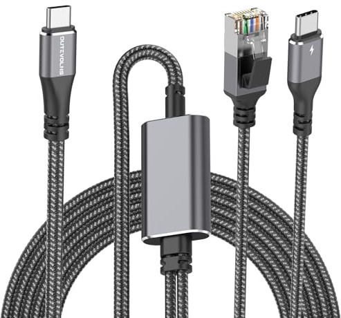Dutevolns USB C zu Ethernet Kabel Mit Ladefunktion 2 M, USB-C männlich 100W PD & Gigabit LAN Zwei in einem, Typ C zu RJ45 Nylon Kabel mit Stromversorgung (PD neben RJ45 Port), für MacBook, iPad Pro