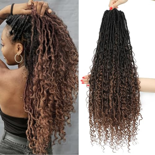 9 Packs Boho Faux Locs Crochet Hair 24 Inch Boho Soft Locs With Curly Ends Bohemian Goddess Crochet locs Crochet Hair Extensions For Black Women (T1B/4/30#-Three Color Ombre, 24 Inch (Pack of 9))