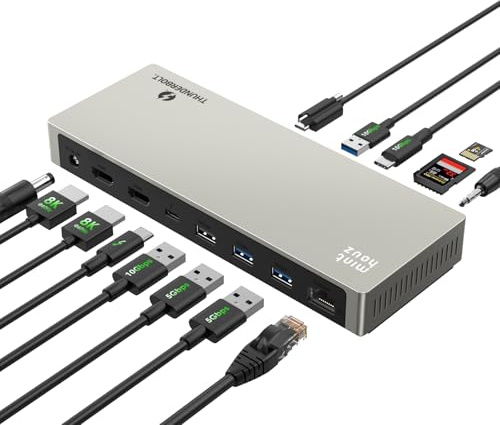 Minthouz Thunderbolt 4 Dock für HP, Lenovo, Dell und Mac, Thunderbolt 4 Docking Station mit 8K Dual HDMI, 160 W Gleichstromeingang, 7X USB-Anschlüssen, 2,5G Ethernet für Laptop/Tablet/Smartphone