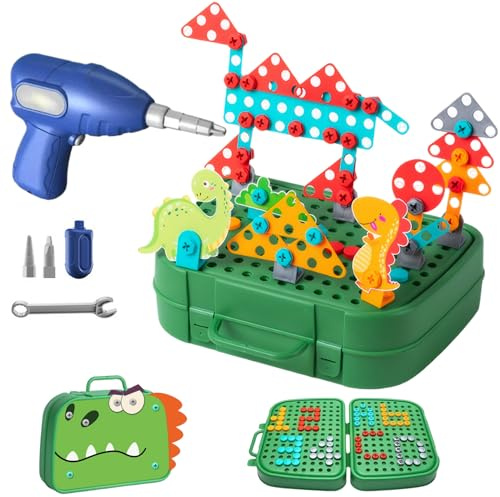 450 piezas/1 juego de caja de herramientas para niños 3D Montessori Play Caja de herramientas con taladro eléctrico, llave y más, juguetes educativos y lógicos Montessori para niños de 3 a 12 años