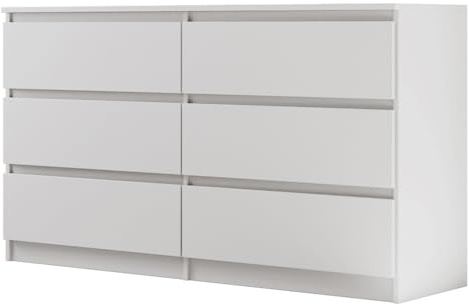 BEAUTY SOFA Schubladenkommode mit 6 Schubladen, Sideboard Weiß Matt in Holzoptik, Schlafzimmerkommode & Anrichte für Wohnzimmer, Modell Lemon, 140x78x39 cm