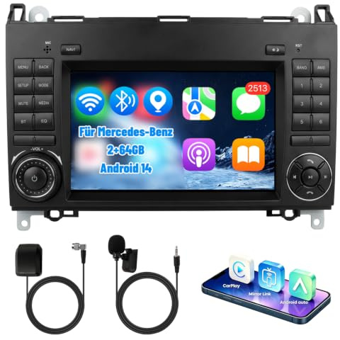 Ledio Bluetooth Autoradio mit Bildschirm für Mercedes-Benz A Klasse W169 B Klasse W245 Vito/Viano W639 Sprinter W906, 2DIN Autoradio mit Navi WLAN FM Dab Radio, Apple Carplay Android Auto, 7 Zoll GPS