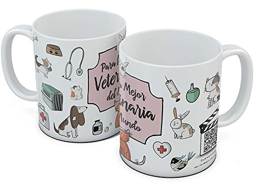 cardMagic Taza con código QR - Veterinaria. Puedes añadirle al Instante un vídeo de 20 o hasta 10 imágenes y felicitar de la Manera más Original.