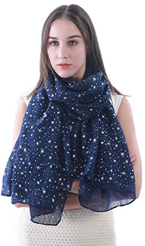 Lina & Lily Damen Schal Tuch mit Folien Sternmuster (Marineblau (Silberne Sterne))