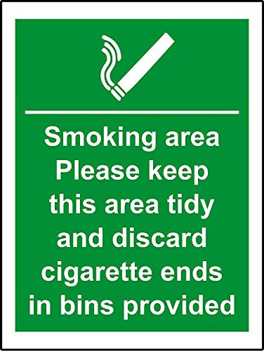 Smoking Area Cigarette Bins Provided safety sign - Self adhesive sticker 400mm x 300mm