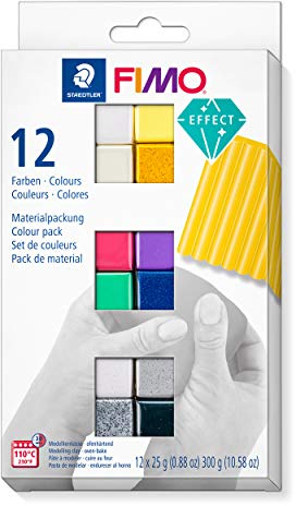 Staedtler C12-1ST FIMO Effect, ofenhärtende Modelliermasse, Set mit 12 Effekt-Farben, 8013 C12-1, Mehrfarbig