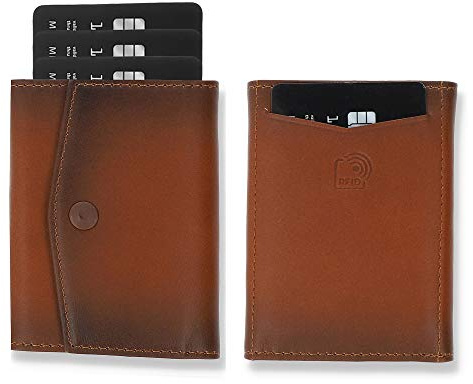 Solo Pelle® Leder I Slim Wallet ohne Münzfach I Geldbeutel mit RFID Schutz I Platz für mindestens 12 Karten I Mini Portemonnaie für Herren und Damen I Geldbörse (Cognac Braun, ohne Münzfach)
