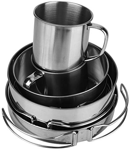 Xinwoer Hygiene- und Umweltschutz Großer Kochtopf, 8-TLG. Edelstahl-Grillschale Camping-Kochgeschirr-Picknick Tragbares Outdoor-Klapptopf-Set