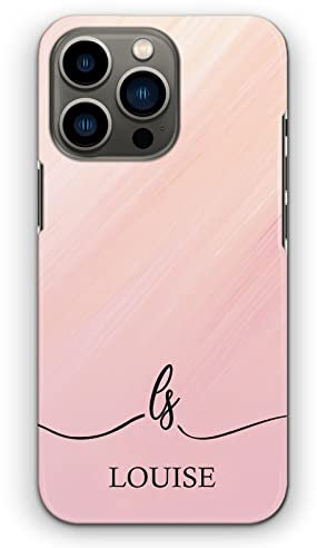 Personalised Initials Phone Case For Apple iPhones, 16, 15, 14,13, 12, 11, Pro Max, Mini, XR, SE Pink Marble Fade with Custom Initials and Capital Name, Marble Print Hard Phone Cover