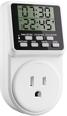 Techbee Digital Infinite Repeat Cycle Intermittent Timer Plug for Electrical Outlet, 24 Hour Programmable Indoor Timed Power Switch with Countdown Delay On and Off (120V, 15A), 1 pack