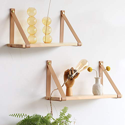 FRIADE PU-Leder-Riemenregale, Wandregal, Aufbewahrungsregal für Küche, Wohnzimmer, Schlafzimmer, Arbeitszimmer, 2 Stück