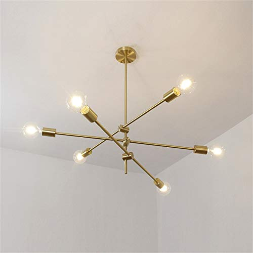 Hobaca® Moderne Pendelleuchte Gold 6-Flammig Sputnik Licht Deckenleuchten Kronleuchter Leuchter Mid Century Pendelleuchte Rustikale Hängelampe für Esszimmer Küche Foyer