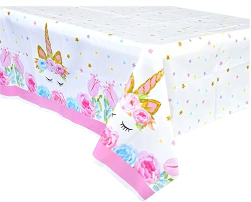 2 Pack Unicorn Table Cover Plastic Table Cloth Disposable Tablecloth for Party Table Decoration