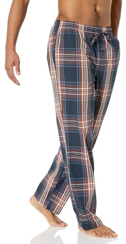 Amazon Essentials Herren Gewebte Straight-Fit Pyjamahose Mit Taschen, Marineblau Großes Karo, XL