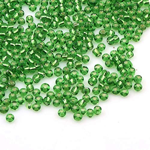 1100 Stück Glas Rocailles Perlen 4mm, 6/0, Ponyperlen Rund Mini Perle Seed Beads (Grün Silbereinzug)