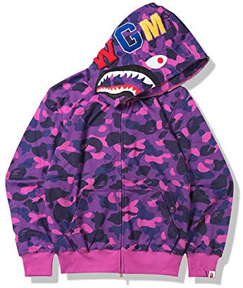 Bape Kapuzenpullover, Tarnfarben-Haifisch-Kapuzenpullover, Mode, Sportbekleidung, Reißverschluss, Hip-Hop, lustiges Oberteil, e, Small