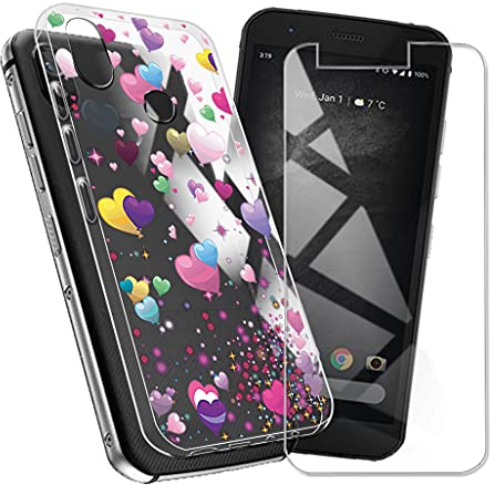 CXKJ Handyhülle für Cat S52 (5.65 Zoll) Silikon Hülle + Schutzfolie, Transparent TPU Weiche Ultra-dünne Schutzhülle, Bumper Case Handyhülle mit 9H Gehärtetes Glas Film - CX12