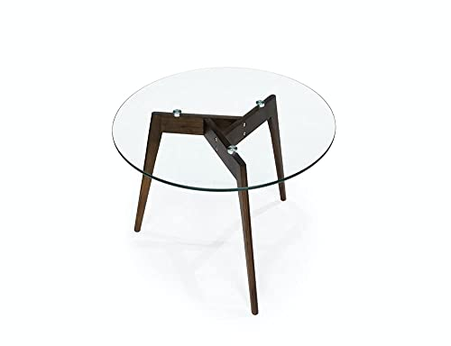 Mesa auxiliar redonda de cristal templado con patas de madera maciza, mesa de centro para sala de estar, dormitorio, oficina, espacios pequeños (23.6 pulgadas de profundidad x 17.7 pulgadas de alto