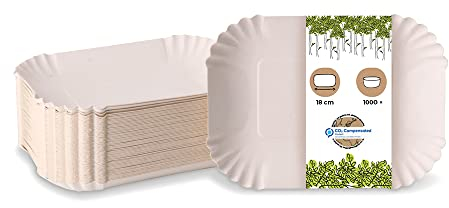 BIOZOYG Ciotole di carta rettangolari 18x13x3 cm I Piatti da merenda bianchi in cartone riciclato per patatine salsiccia ecc. I riciclabili - ecologici I vassoi per patatine 1000 pezzi