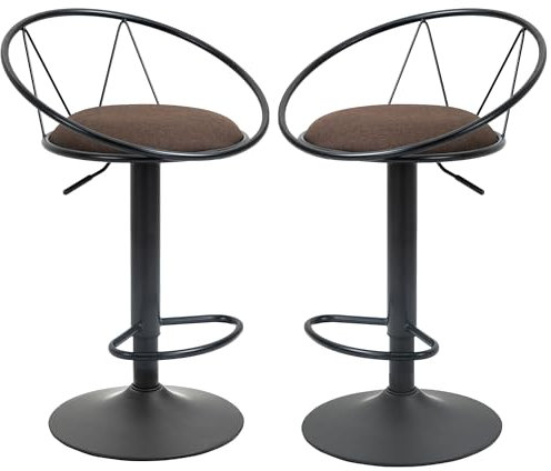 HOMCOM 2er-Set Barhocker Drehstühle Barstühle Arbeitshocker Bürohocker Höheverstellbar 360° schwenkbar mit rutschfesten Gummipuffer Leinen Metall Schwarz 51x 46 x 78-100 cm