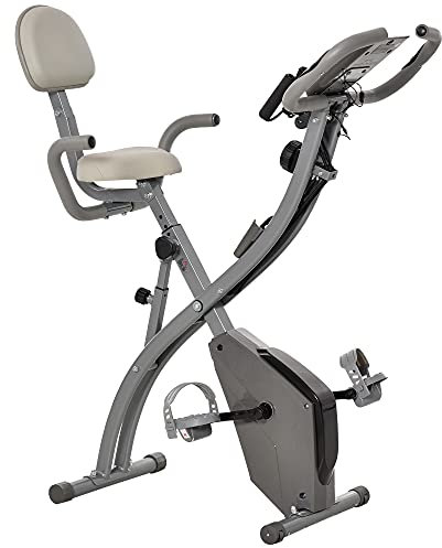 HOMCOM Vélo d'appartement pliable, vélo d'exercice, home traîner pour adultes, 8 niveaux de résistance magnétique, capteurs pouls main, écran LCD multifonction, selle réglable, acier, gris, argenté