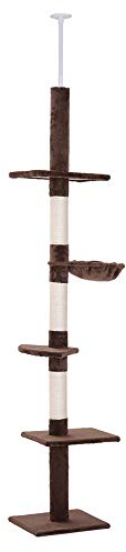 PawHut Árbol para Gatos de Suelo a Techo de 230-260 cm Torre para Gatos con Altura Ajustable Plataformas Hamaca y Postes de Sisal Marrón