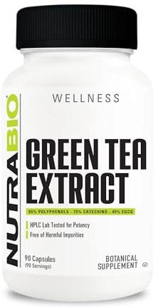 NutraBio Green Tea Extract Capsules, 500mg, Adds Antioxidant Benefits and Helps Overall Health and Well-Being, 90 Count