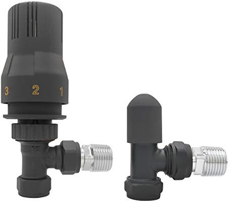 NRG 15mm Anthracite Angled Thermostatic Radiator Valve with Manual Valves