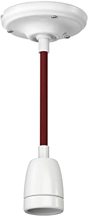 ledscom.de E27 Porzellan- Pendelleuchte weiß, Textikabel weinrot, DIY, 230V AC, max. 300W