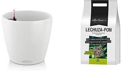 Lechuza – Pot de Fleurs d’Extérieur et d'Intérieur – Color Classico – Réserve d'eau Intégrée – Coloris Blanc – Ø 43 X 40 cm + Pon – Terreau Mineral Neutre – Contient de l'engrais – 18 litres